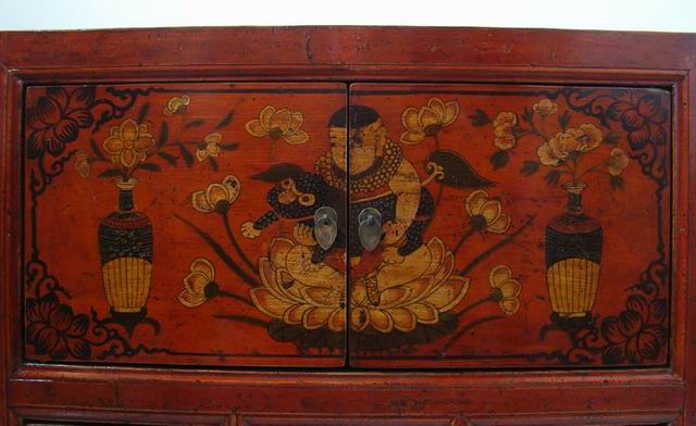 描彩三抽二门柜工厂|painted cabinet