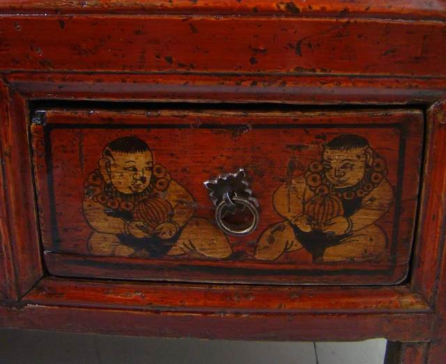 描彩三抽二门柜工厂|painted cabinet