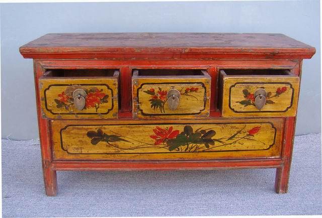 描彩三抽地桌工厂|painted lower table