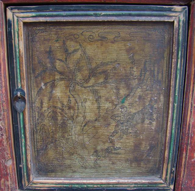 描彩四抽四门柜|Color-painted low cabinet