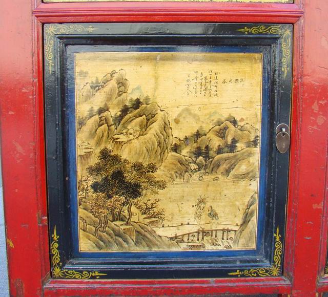 描彩三抽三门柜|painted cabinet