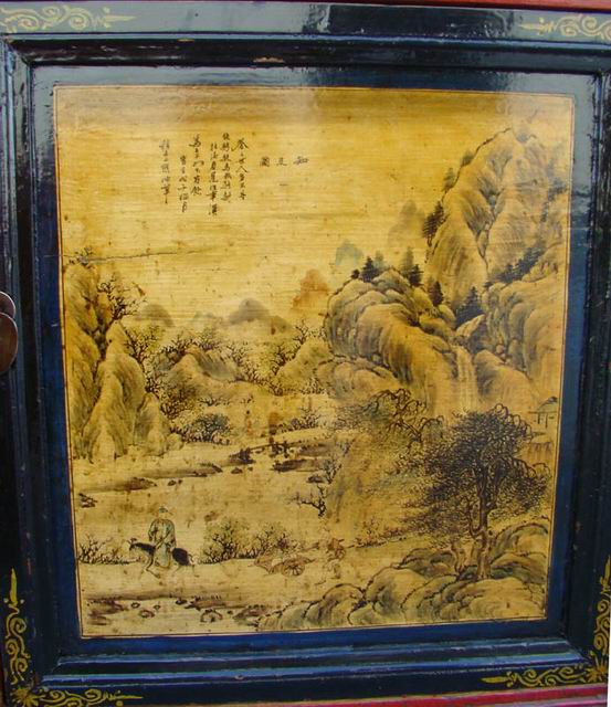 描彩三抽三门柜|painted cabinet