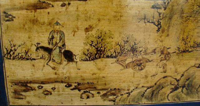 描彩三抽三门柜|painted cabinet