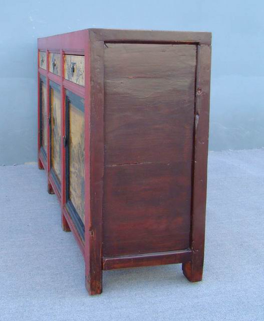 描彩三抽三门柜|painted cabinet