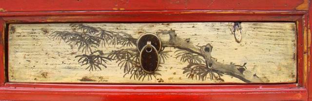 描彩三抽三门柜|painted cabinet