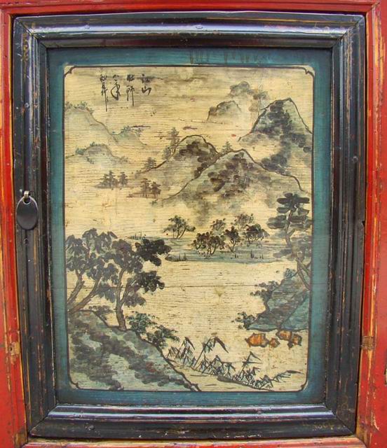 描彩三抽三门柜|painted cabinet