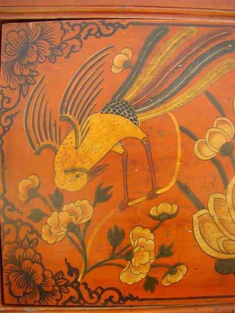 描彩三抽二门柜|painted cabinet