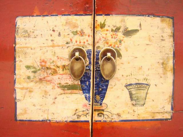 描彩四门连体|painted cabinet