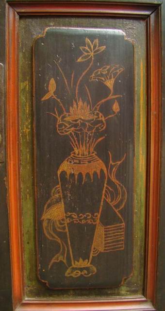 描彩三抽二门柜工厂|painted cabinet