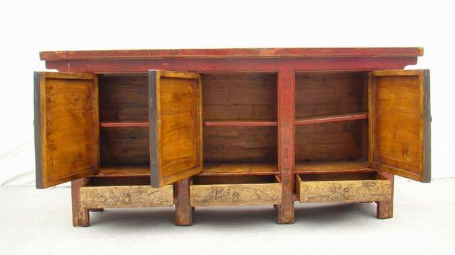 描彩三抽三门连体|painted cabinet