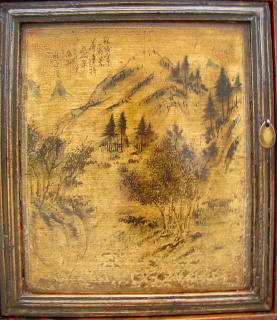 描彩三抽三门连体|painted cabinet