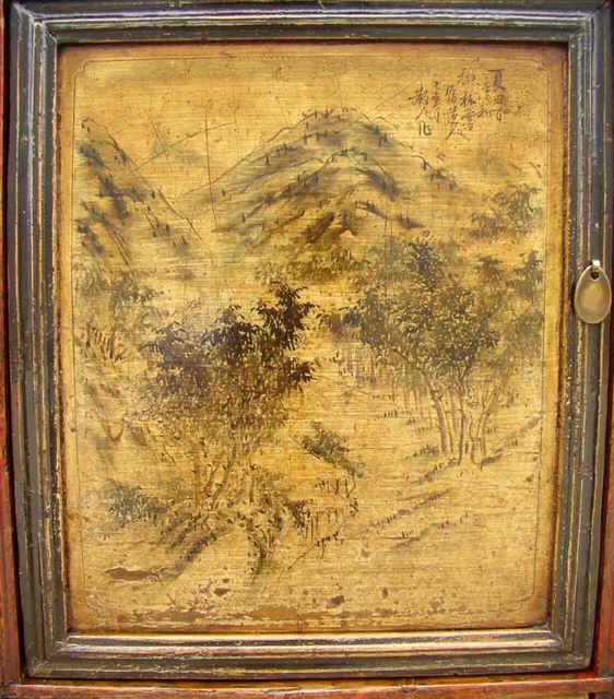 描彩三抽三门连体|painted cabinet