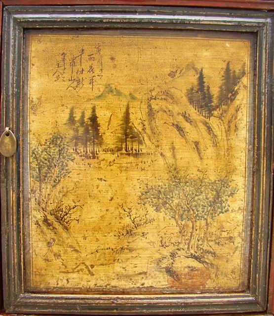 描彩三抽三门连体|painted cabinet
