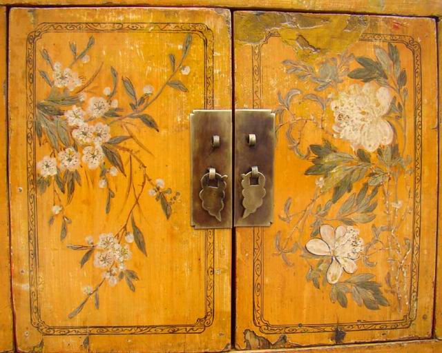 描彩五抽二门连柜|painted cabinet