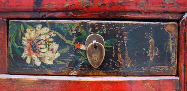 描彩四抽四门柜|painted cabinet
