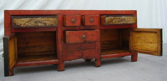 描彩五抽二门柜高碑店|Color-painted low cabinet