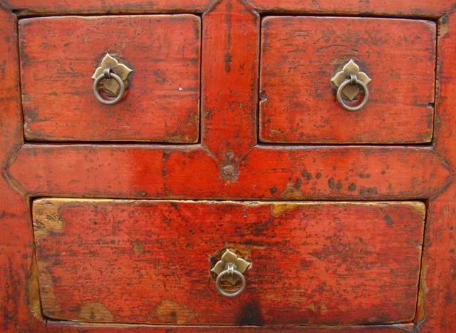 描彩五抽二门柜高碑店|Color-painted low cabinet