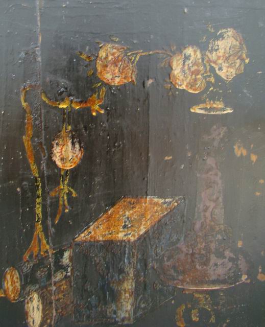 黑四门描彩柜|Color-painted low cabinet