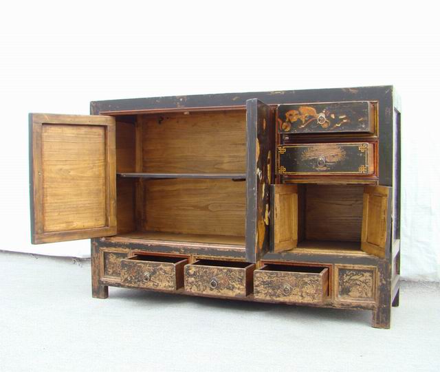 描彩五抽四门柜|painted lower cabinet
