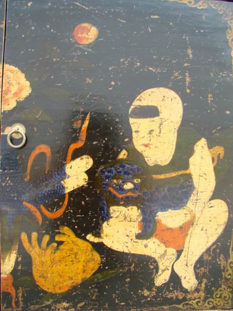 描彩五抽四门柜|painted lower cabinet