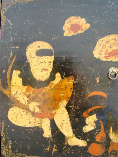 描彩五抽四门柜|painted lower cabinet