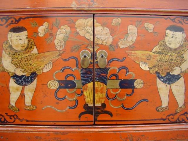 描彩三抽二门柜|cabinet