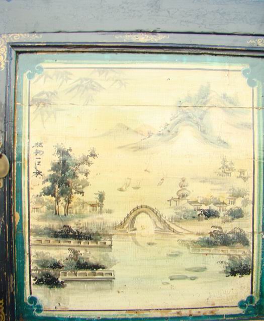 三门描彩柜|Color-painted low cabinet