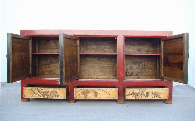 三抽三门描彩柜|Color-painted low cabinet