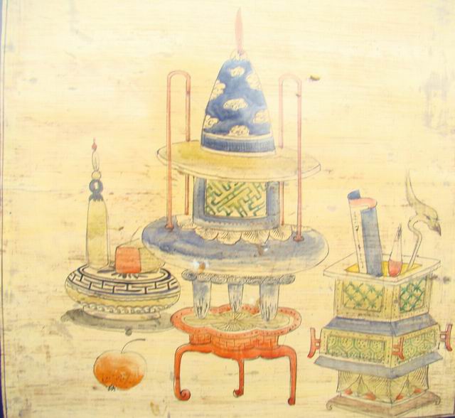 三门描彩柜|Color-painted low cabinet