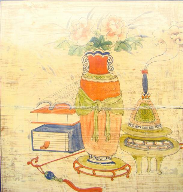 三门描彩柜|Color-painted low cabinet