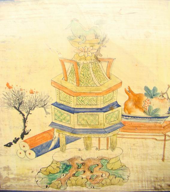 三门描彩柜|Color-painted low cabinet