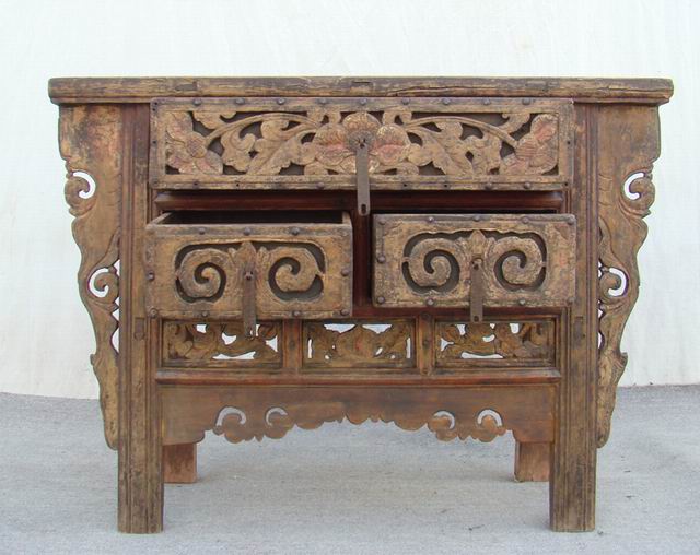 雕花三抽桌|店Table with 3 drawers