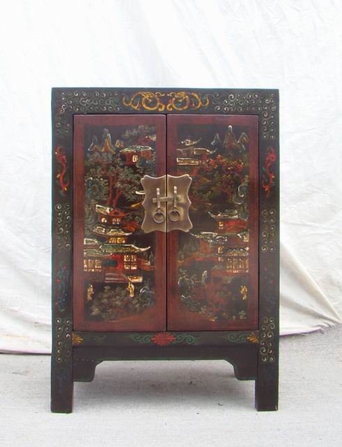 黑描彩小柜|painted small cabinet