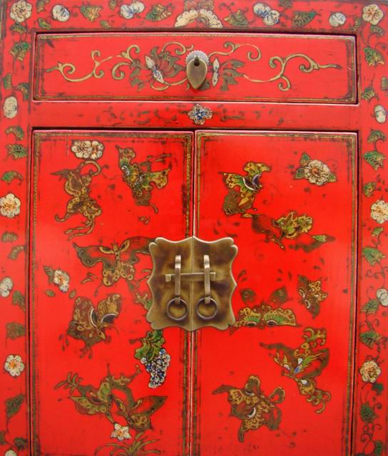 红描彩小柜|painted small cabinet