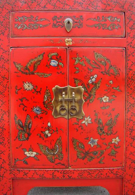 红描彩小柜|red painted small cabinet