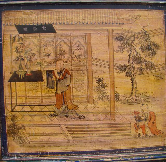 描彩三抽三门柜|Color-painted low cabinet
