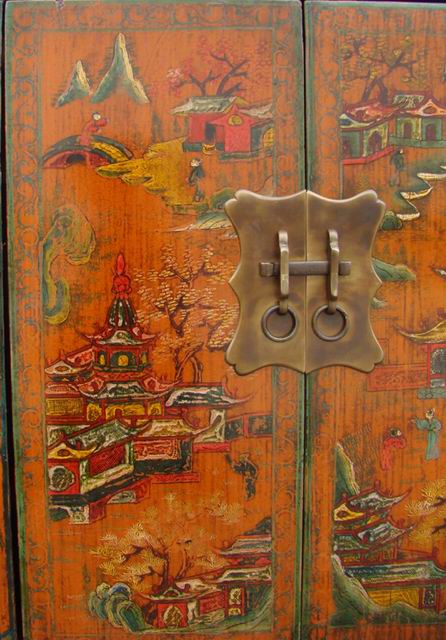 描彩二门柜|Color-painted twin cabinet