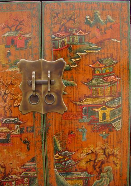 描彩二门柜|Color-painted twin cabinet